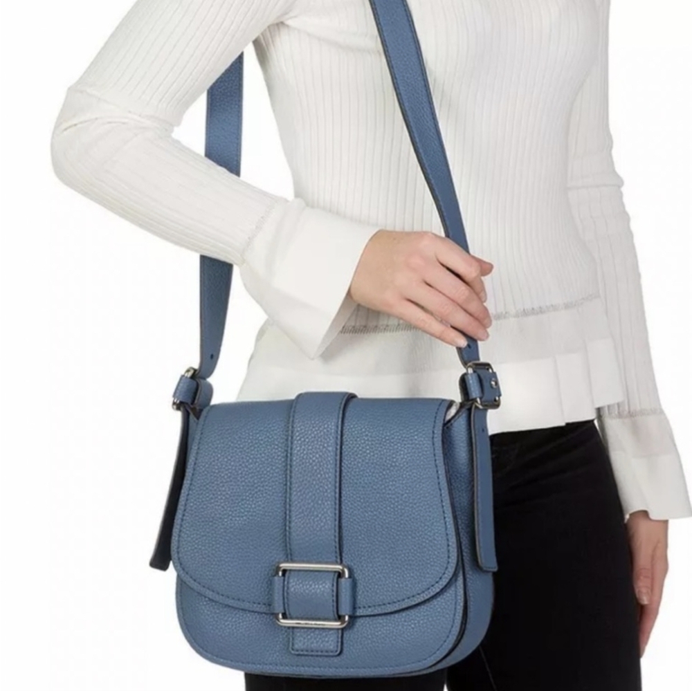 MICHAEL KORS Maxine Large Saddle Bag Blue Pebbled Leather - Picture 8 of 9